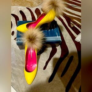 Vintage, Leather, Yellow , Snakeskin, Fur Pinko Heels